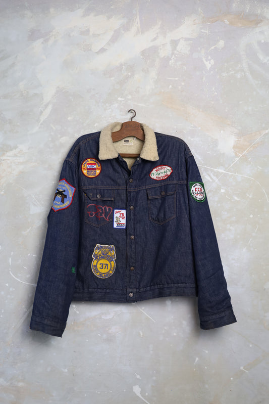 Vintage Sears Sherpa Denim Jacket – Patched 1970s XL